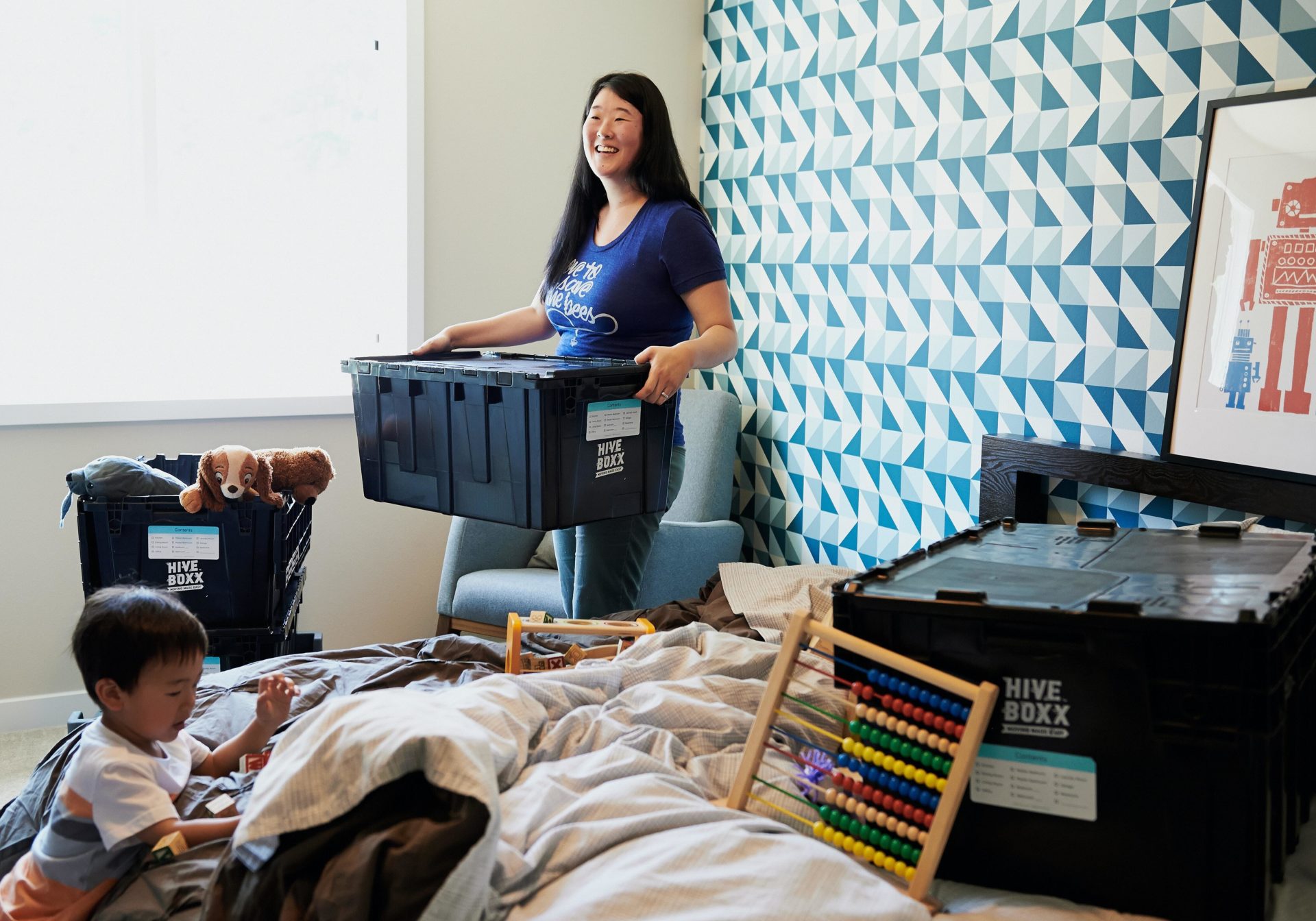 Woman moving boxes