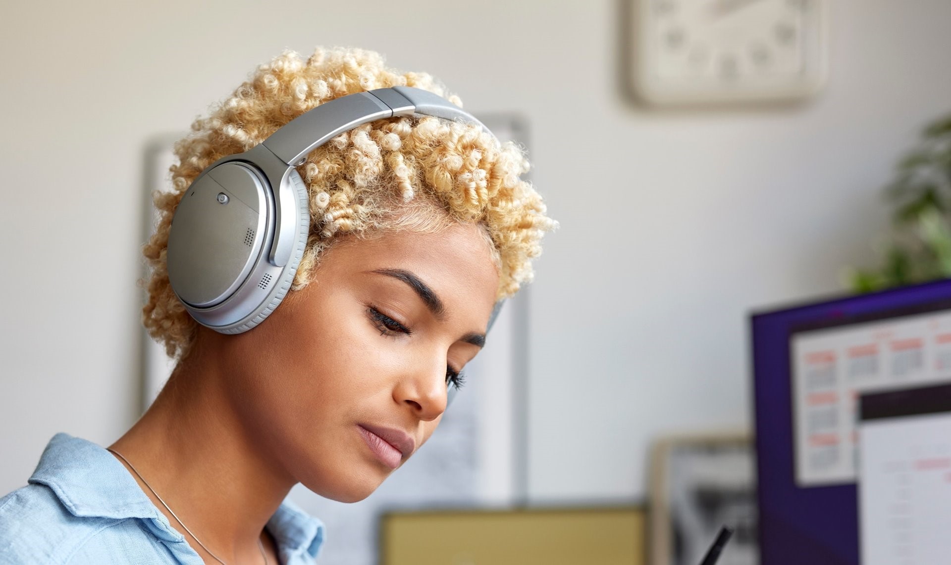 Woman wearing headphones